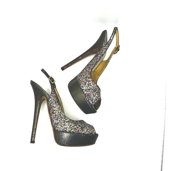 Jimmy Choo CLUE Multicolor Glitter Slingback Platform Open Sandals in sz 39.5 - Picture 14 of 14
